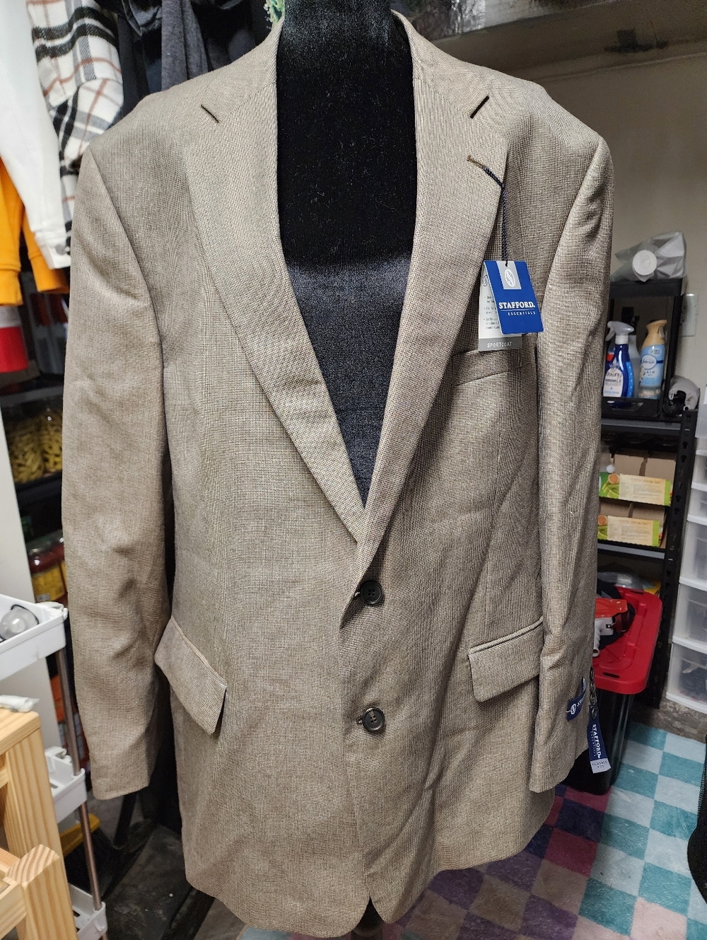 NWT Stafford Classic Fit  Blazer Mens Sport Coat Jacket 48L Brown Tic